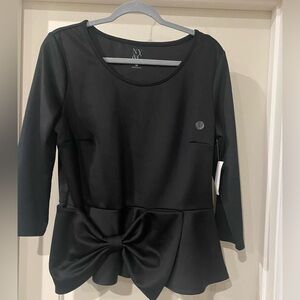 New York & Company Black Peplum Blouse with Bow